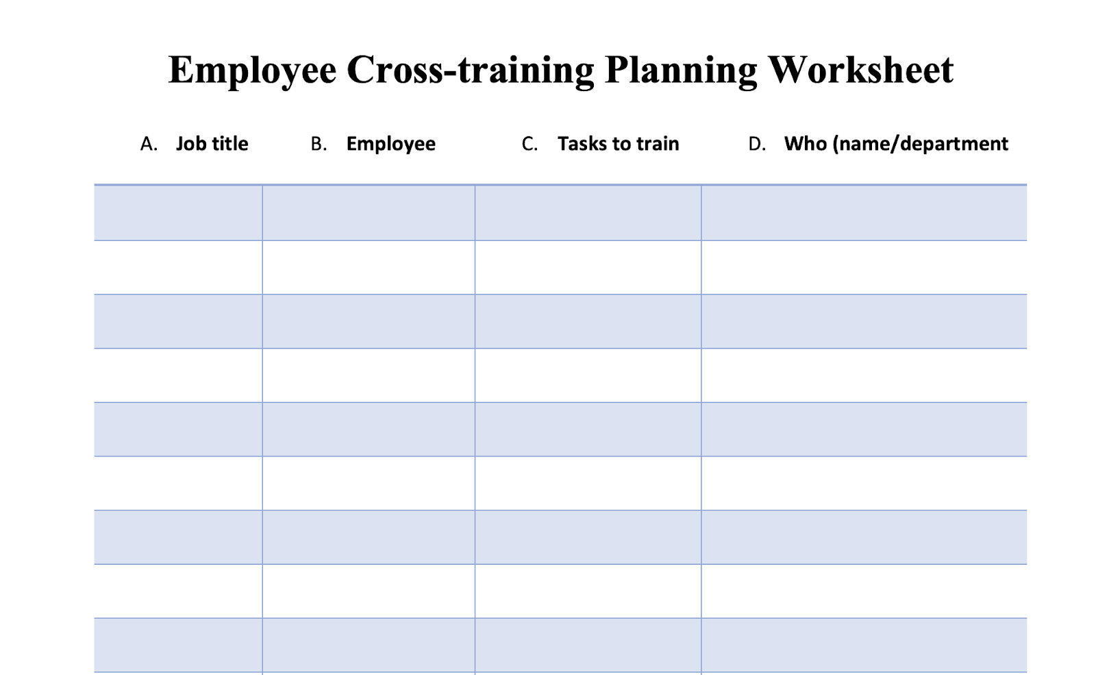 Employee Cross-training Planning Worksheet