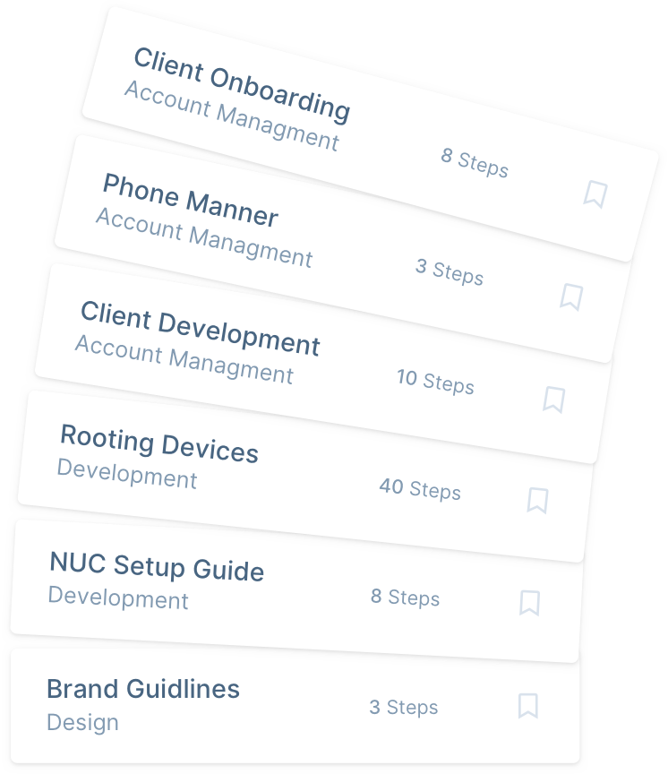 Waybook SOP showing a client delivery playbook with sections for Discovery, Proposal, Delivery, and Quality Review with an assigned document owner