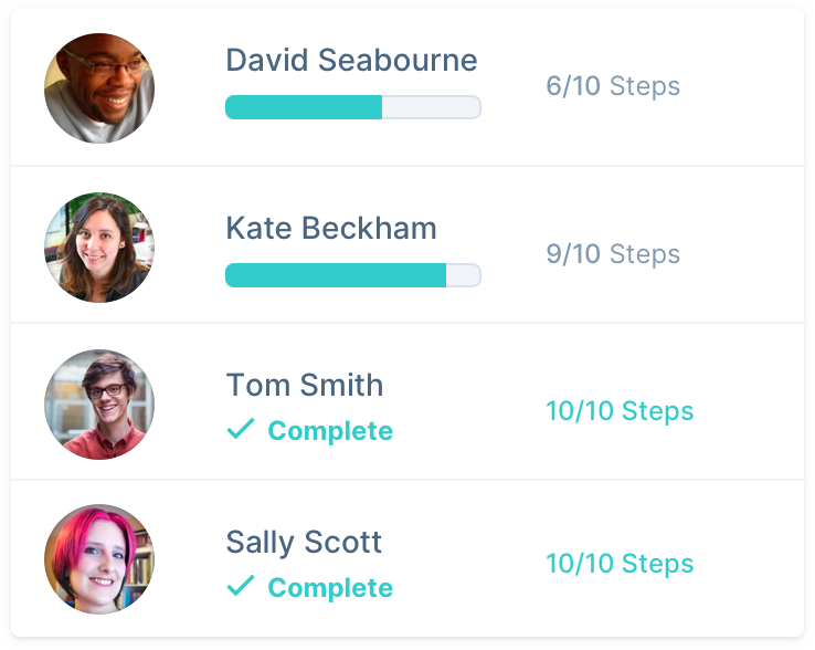 Waybook onboarding track showing a new machine operator working through equipment certification steps independently on a tablet on the production floor